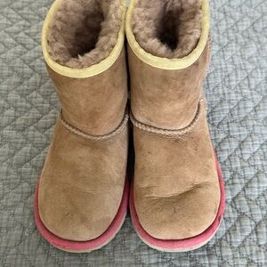 Toddlers UGG Tan and Orange Boots with Pink Accents Size 9